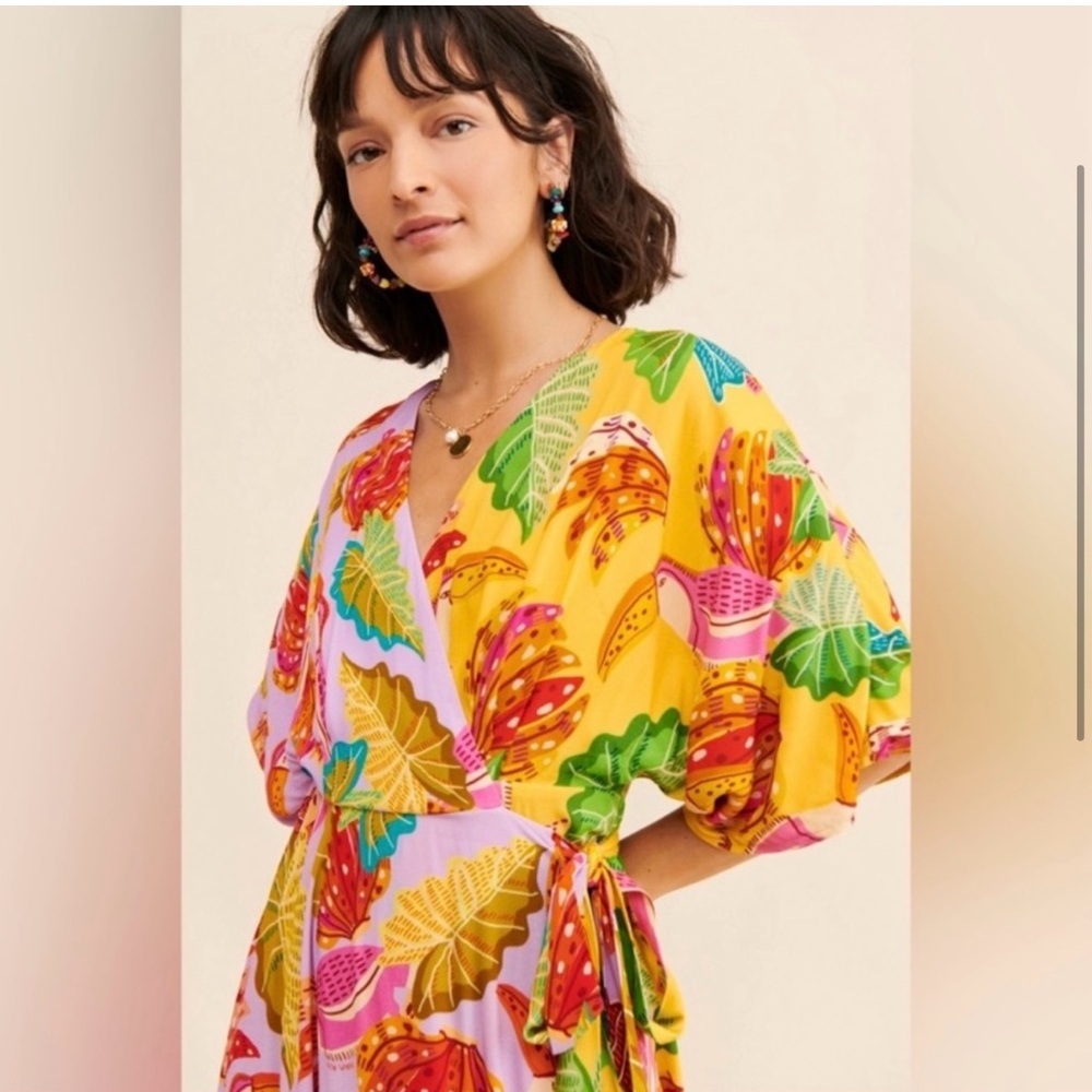 Farm Rio SM Mixed Print Beaks Bananas Wrap Dress / Worn once / great condition